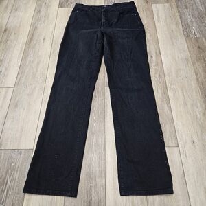 NYDJ Rhinestone Straight Leg Jeans Black Stretch Denim Women's 10 Lift Tuck Tech